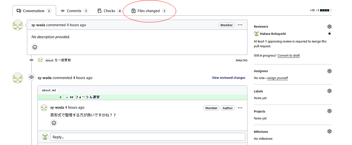 "Files changed"タブ